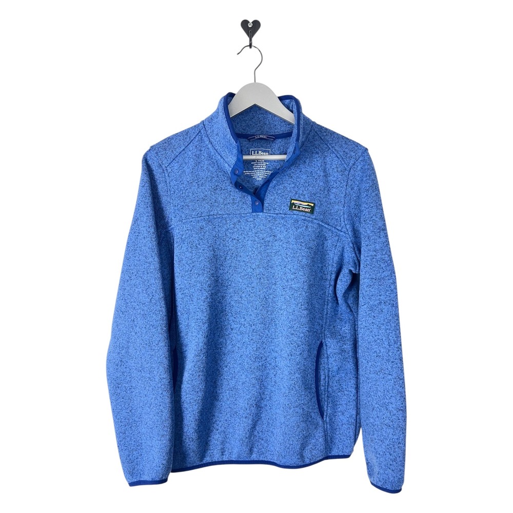 LL Bean Womens Sweater‎ Fleece Pullover Blue Heather Snap Neck Jacket Large